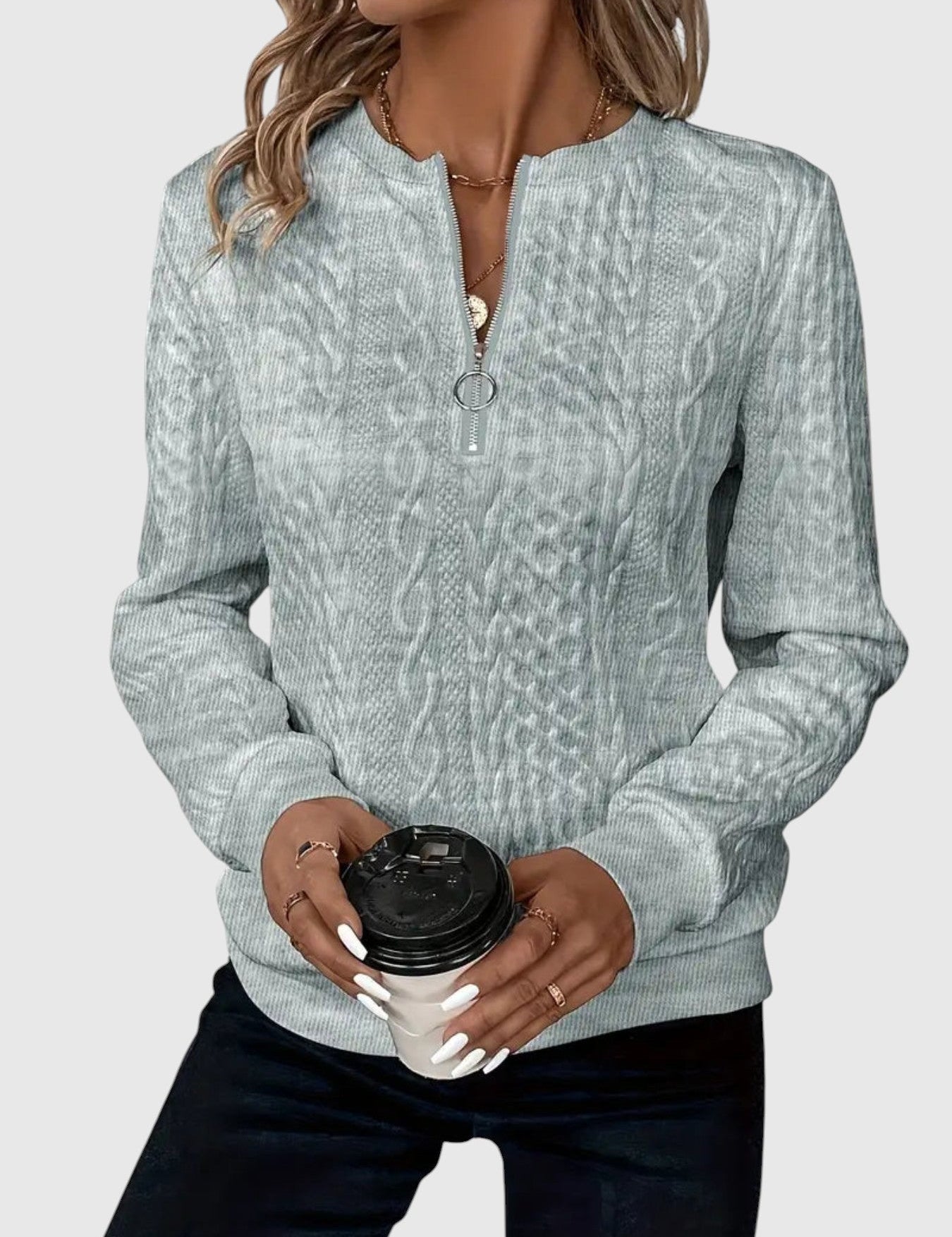 Amalie - Pletený svetr s copánkovým vzorem na zip