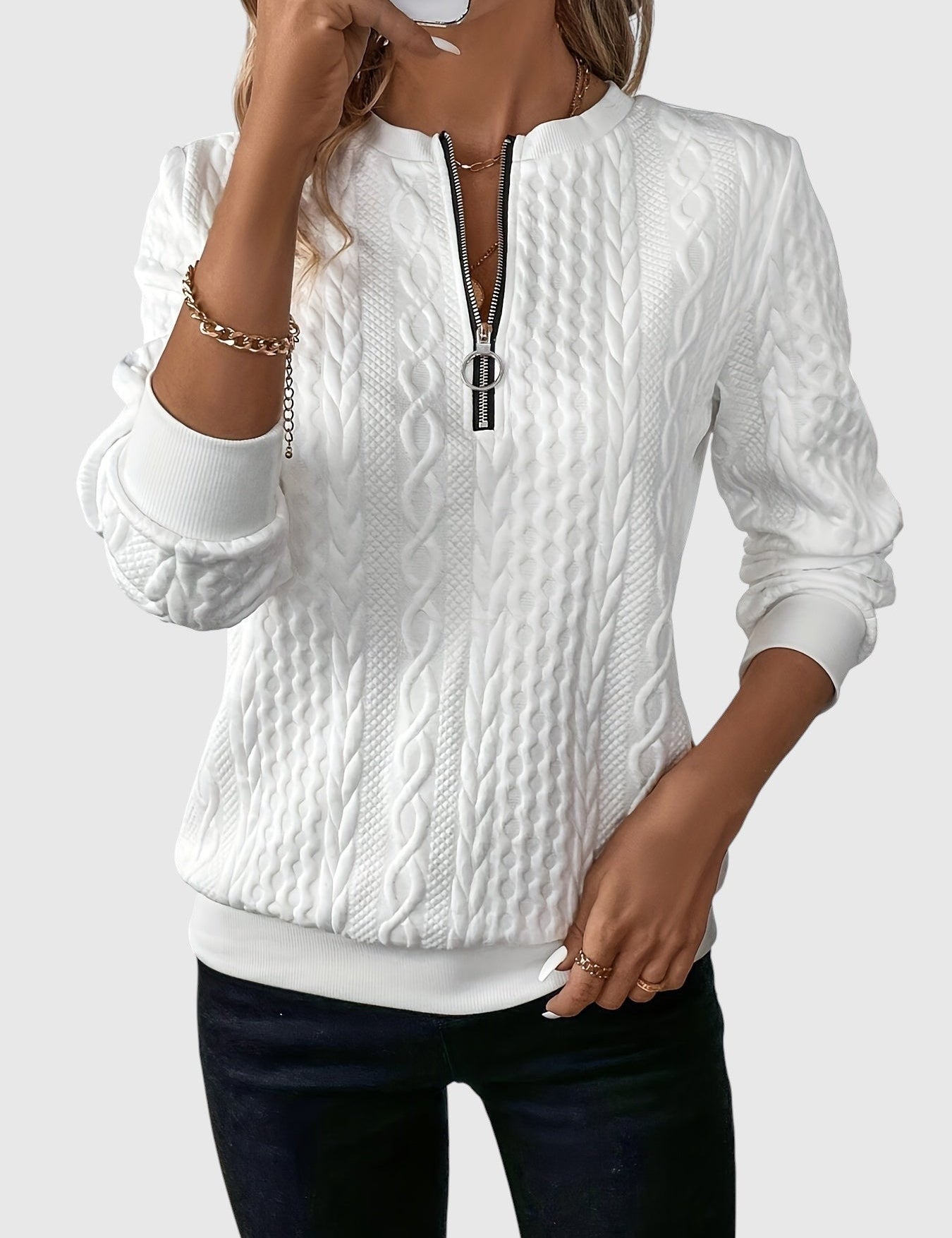 Amalie - Pletený svetr s copánkovým vzorem na zip