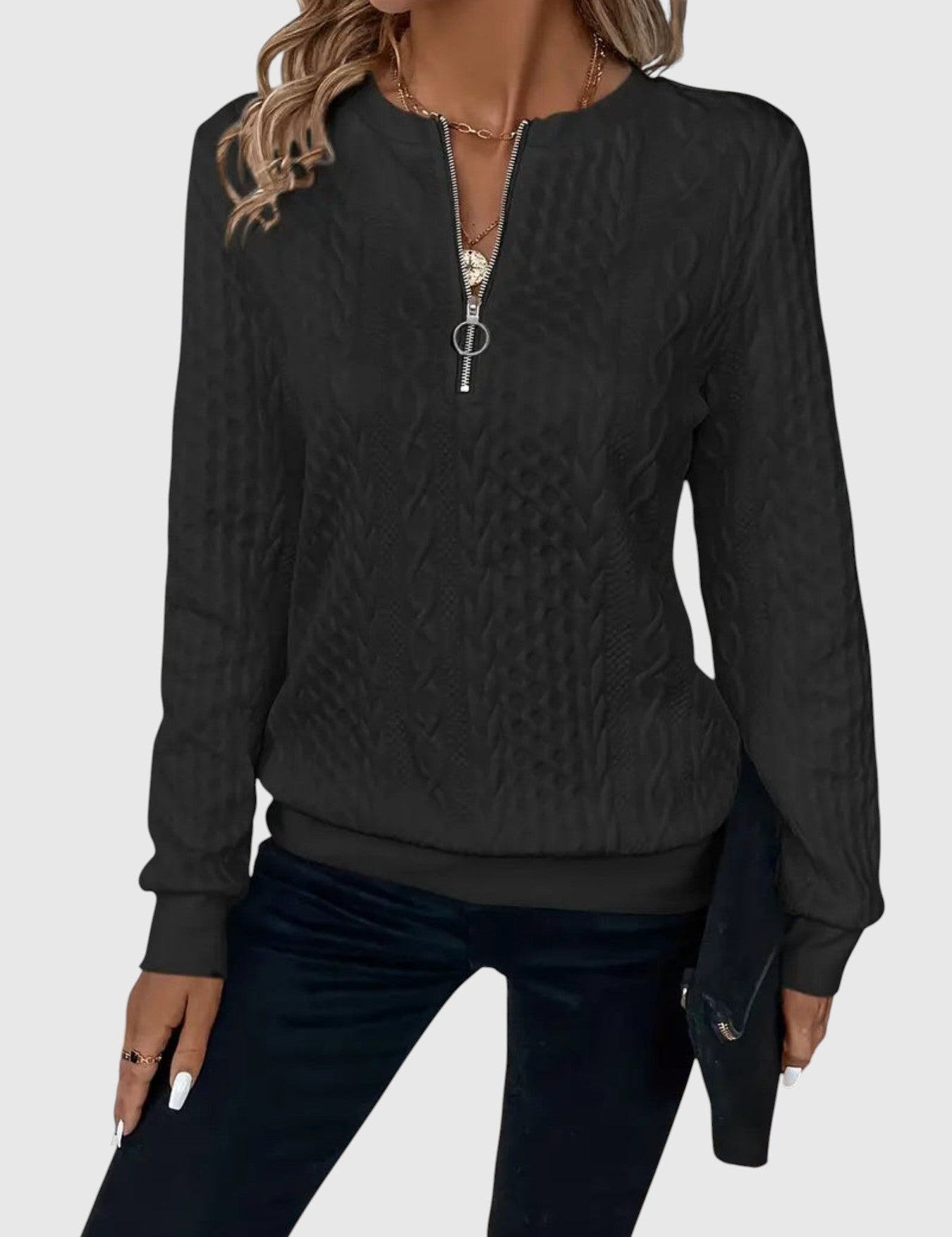 Amalie - Pletený svetr s copánkovým vzorem na zip