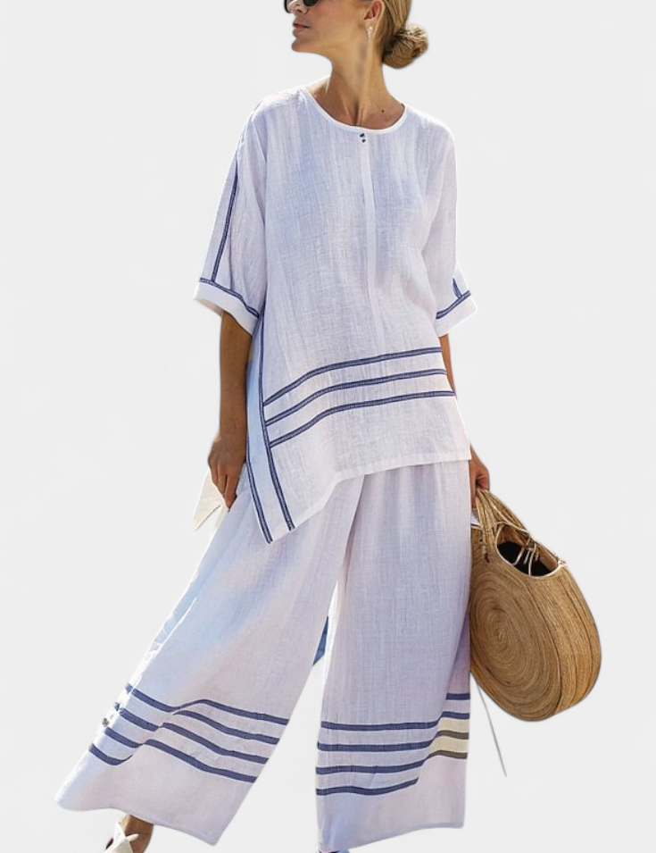 Overal s širokými pruhy a asymetrickým střihem - moderní a pohodlný styl