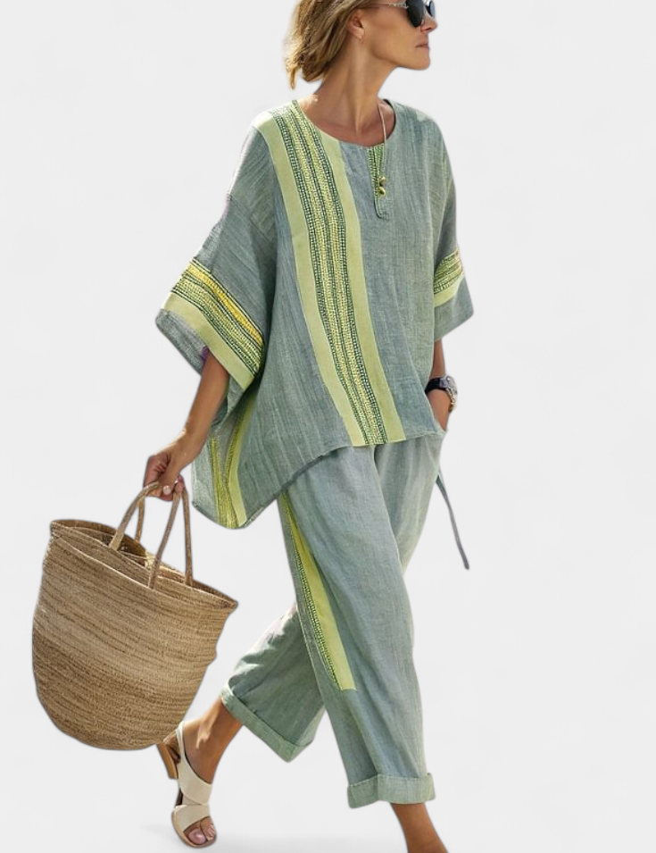 Sada z lněného bambusu s okouzlující levandulí a detaily v žlutém pruhu