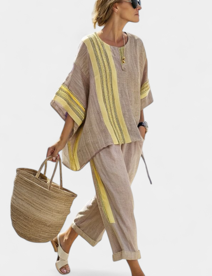 Sada z lněného bambusu s okouzlující levandulí a detaily v žlutém pruhu