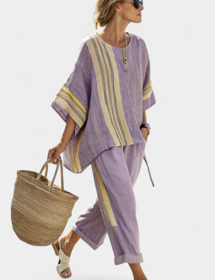 Sada z lněného bambusu s okouzlující levandulí a detaily v žlutém pruhu