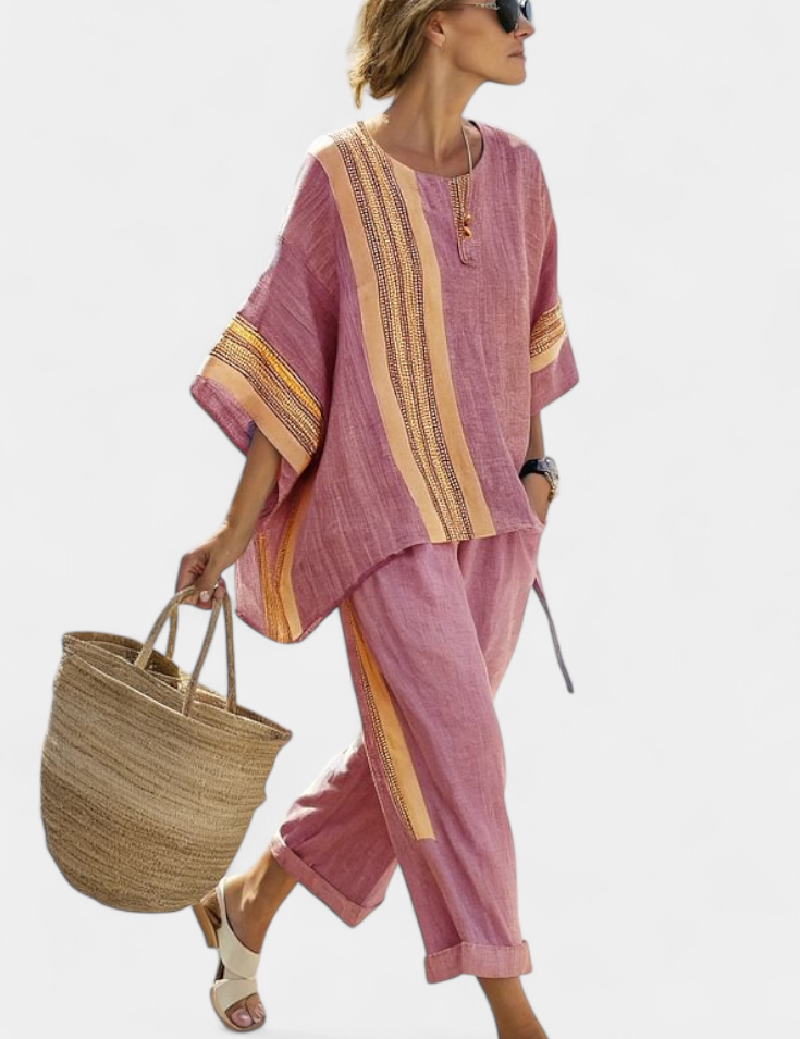 Sada z lněného bambusu s okouzlující levandulí a detaily v žlutém pruhu