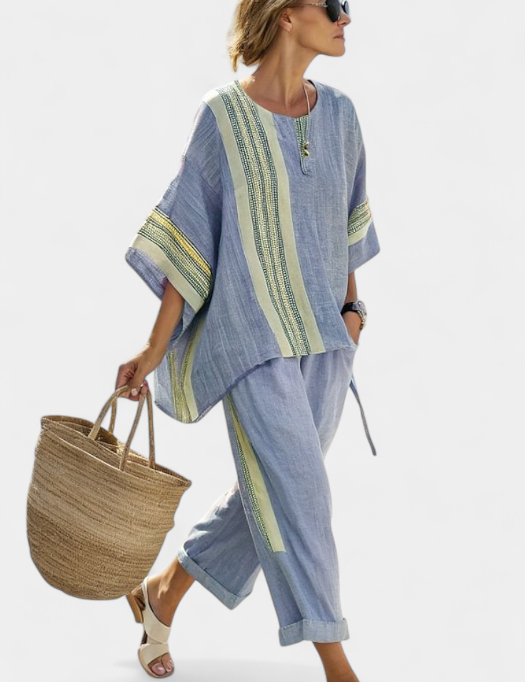 Sada z lněného bambusu s okouzlující levandulí a detaily v žlutém pruhu