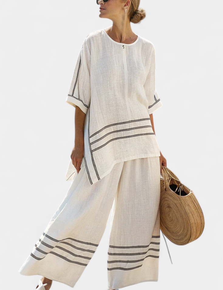 Overal s širokými pruhy a asymetrickým střihem - moderní a pohodlný styl