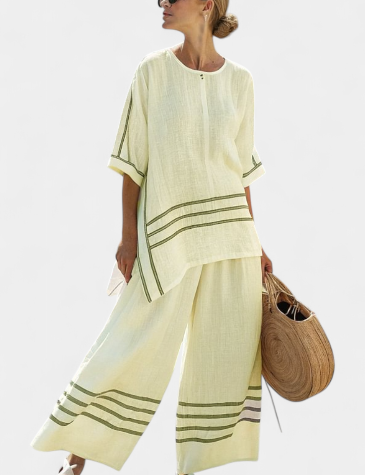 Overal s širokými pruhy a asymetrickým střihem - moderní a pohodlný styl