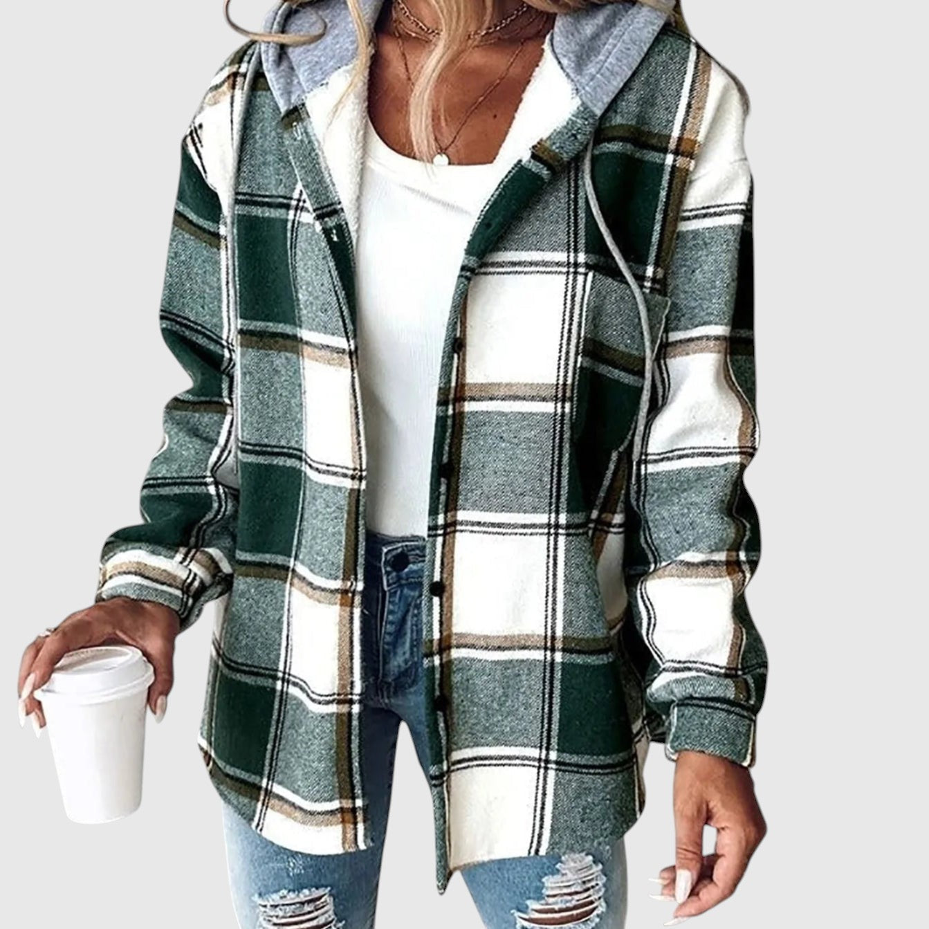 Maya – Kostkovaný ležérní kabát s kapucí