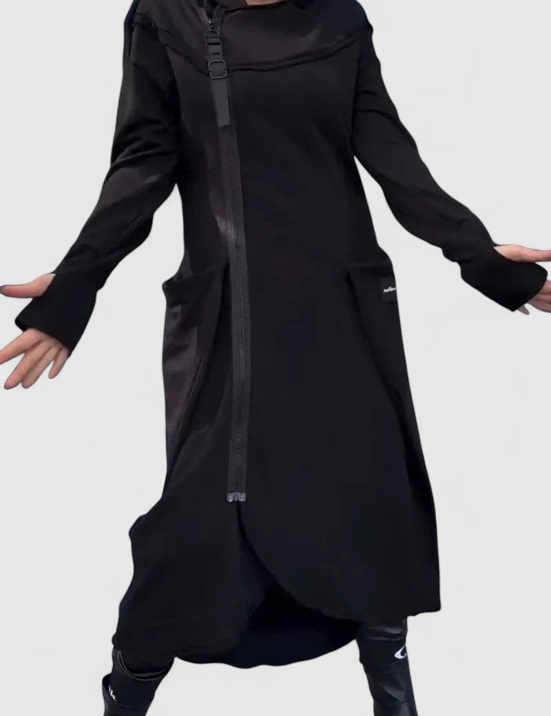 MARIE-Dlouhý kabát s kapucí a zipem